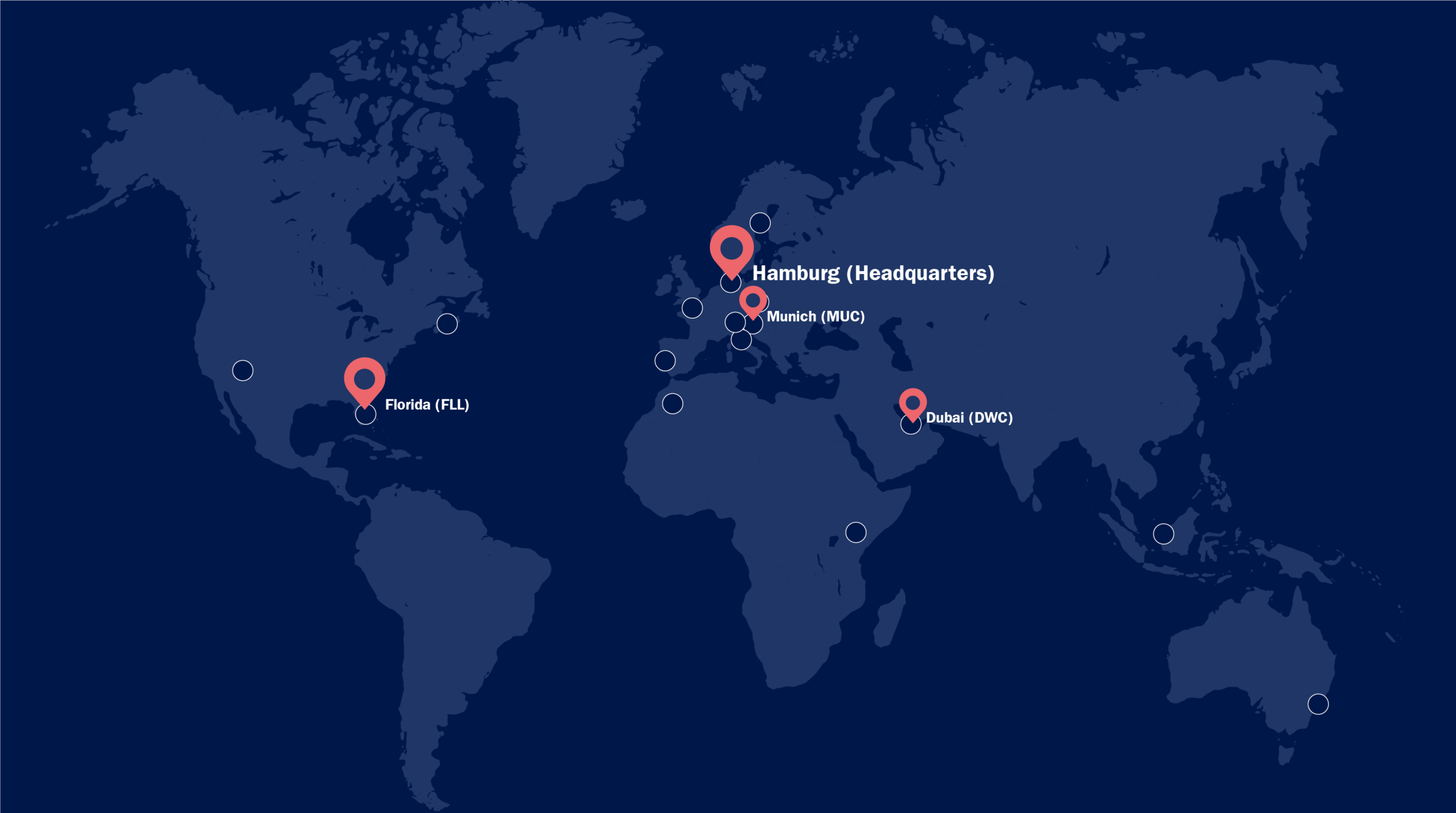 World map of Spairliners Map of Spairliners' warehouses, headquarters and customers worldwide.